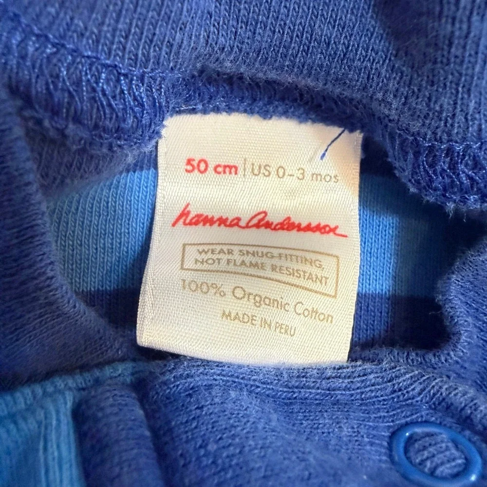 Hanna Andersson baby one piece footless pajamas blue stripes 50 0-3‎ months
